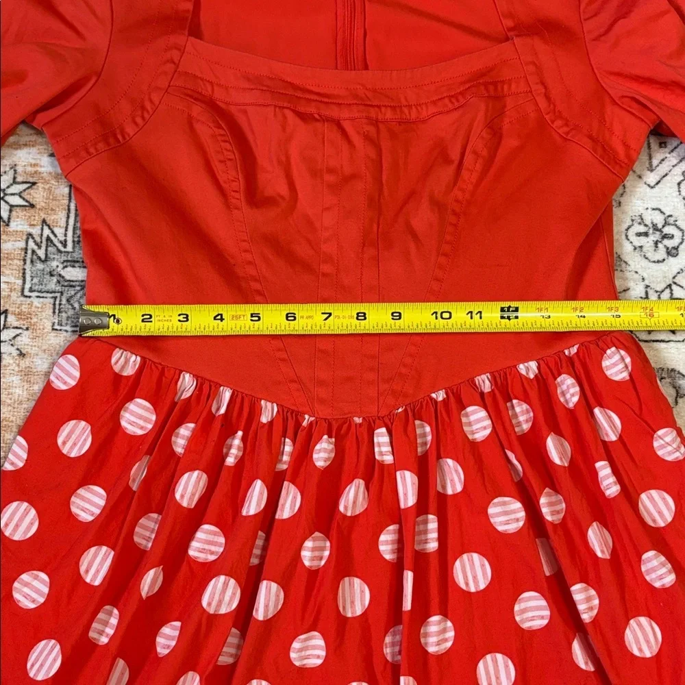 ANTHROPOLOGIE X MAEVE L Short-Sleeve Square-Neck Mini Dress W polka dot skirt